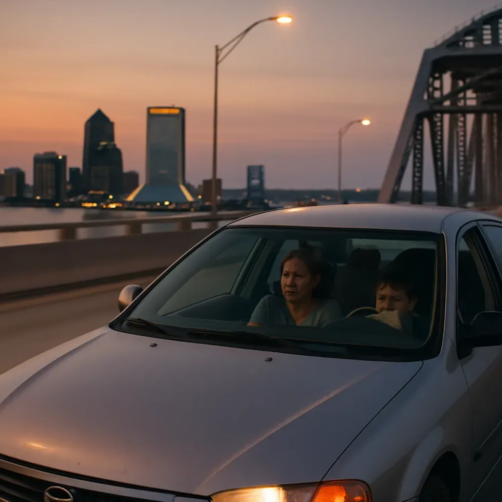 emergency-dental-trip-buckman-bridge-mandarin-jacksonville Family driving over Buckman Bridge to reach emergency dentist in Jacksonville
