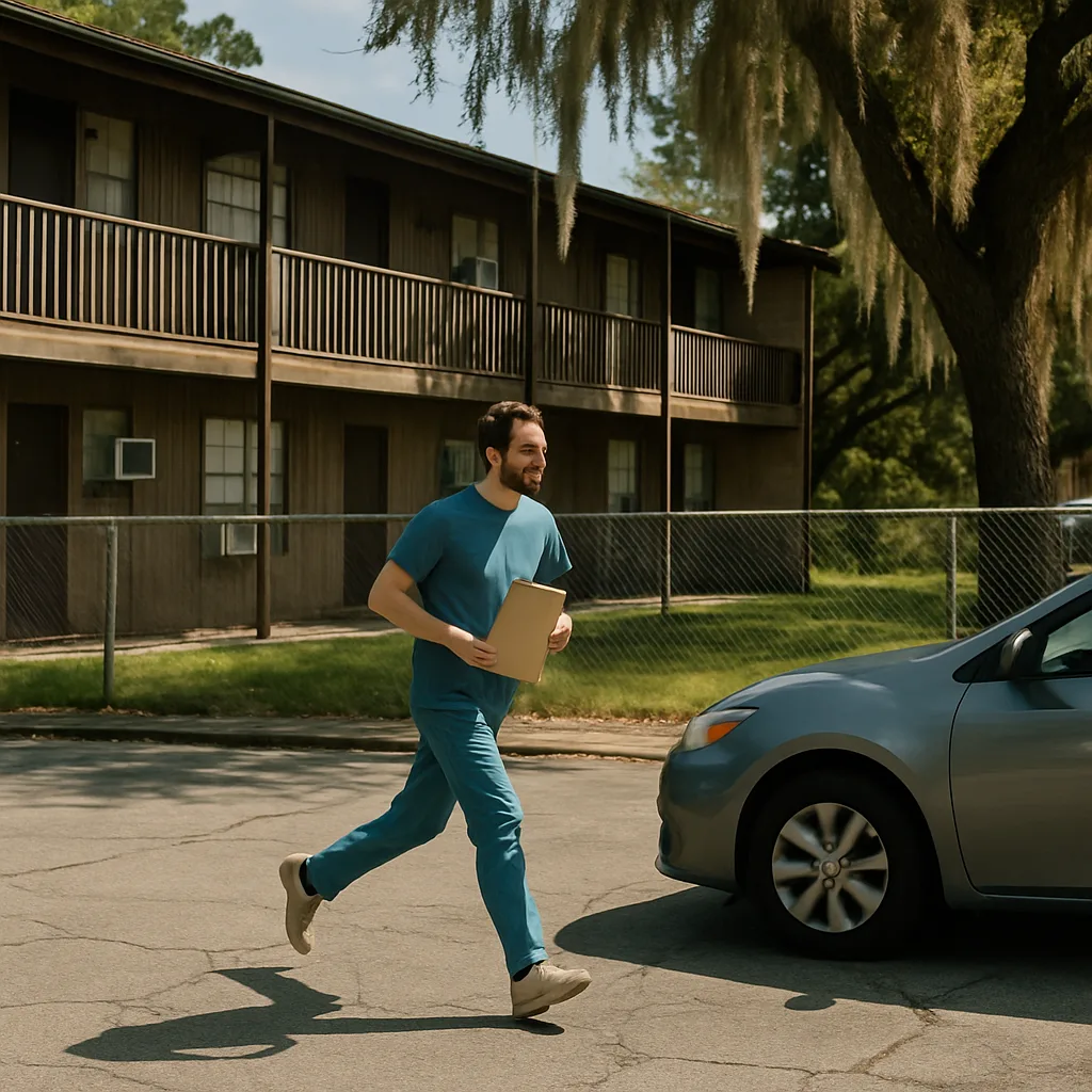 Renter leaving apartment complex for root canal visit near Atlantic Blvd Jacksonville